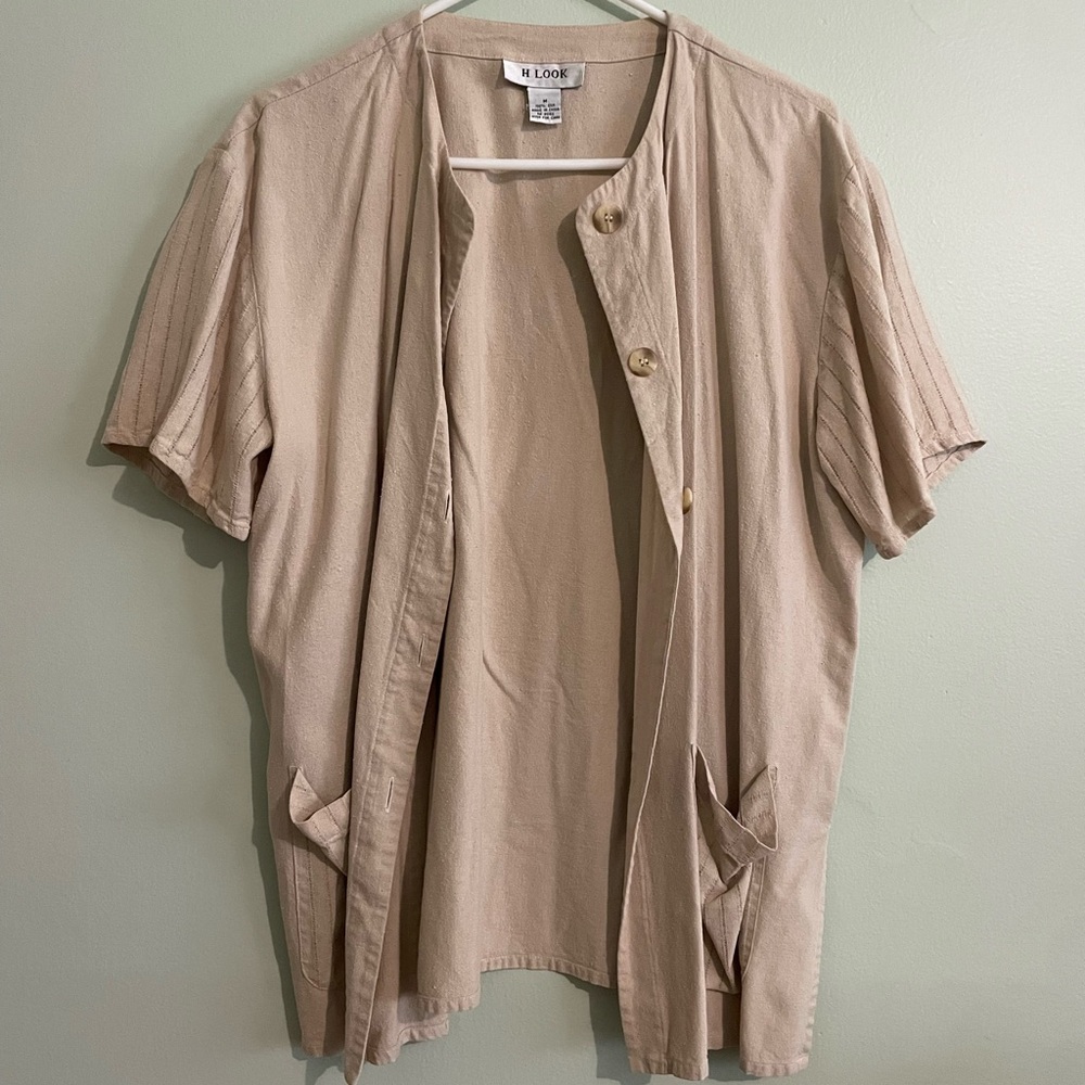 Tan Short Sleeve Button-Up Shirt